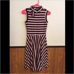 Pink/Black Striped Skater Dress
