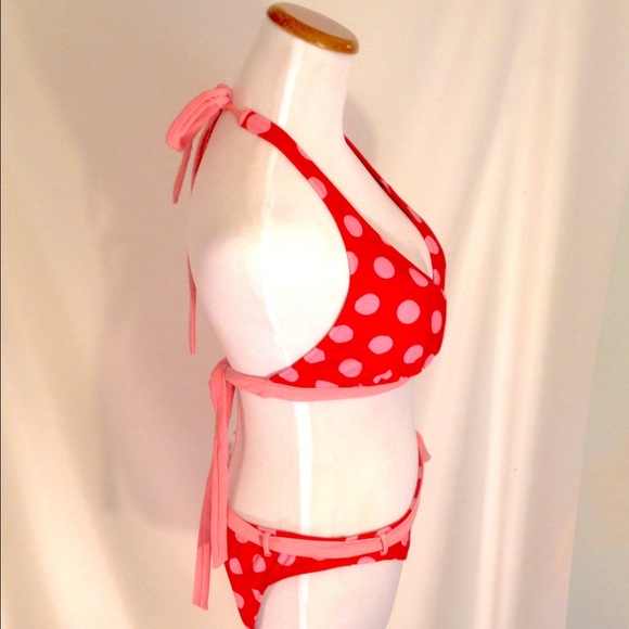Cute 😍 Red w Pink Polka Dots Aeropostale Bikini - Picture 2 of 4