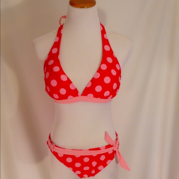 Cute 😍 Red w Pink Polka Dots Aeropostale Bikini - Picture 3 of 4