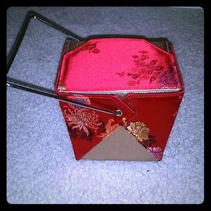 Red & Gold Asian print satin take-out style purse