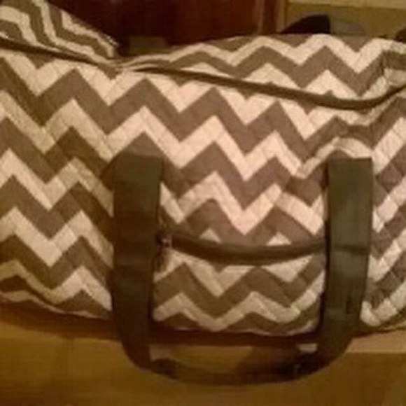 grey & white chevron duffle bag