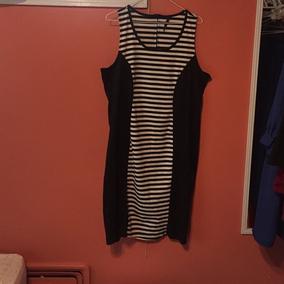 Black and White Striped Fitted Dress