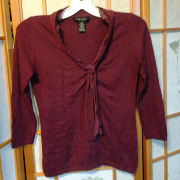 Burgandy knit pussy bow top