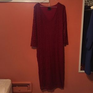 Wine Red Lace Midi Dress