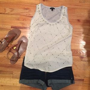 Cream beaded j crew sleeveless shirt