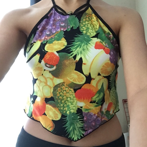 Fruit Halter spaghetti strapped crop top