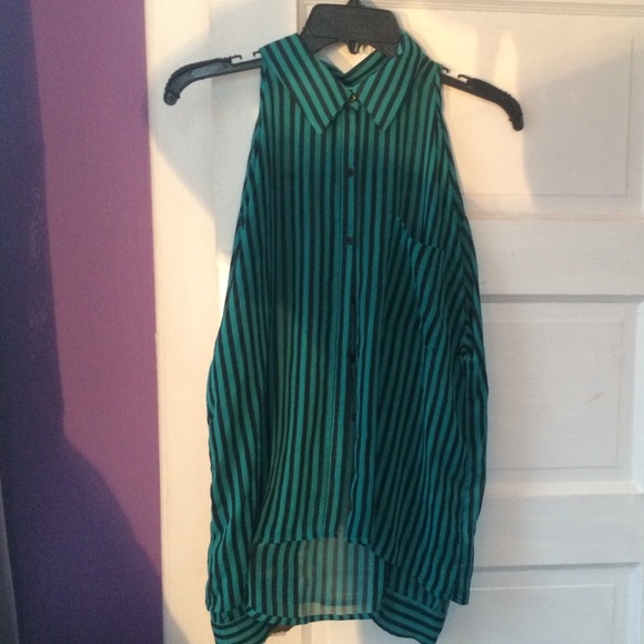 blue and black stripped sleeveless shirt - Picture 3 of 3