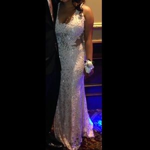 Jovani Sheer Lace Back Gown in Blush Pink