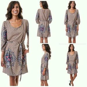 Taupe tile dress with waist tie