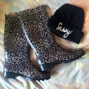 Leopard print rain boots