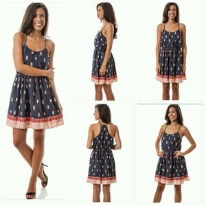 Navy spaghetti strap chevron vertical stripe dress