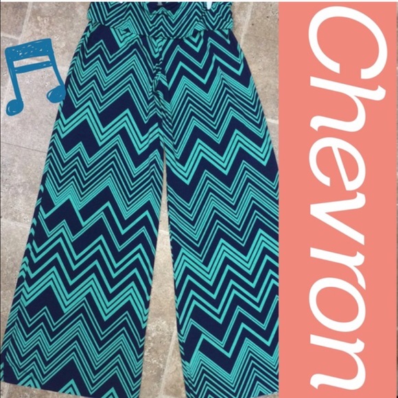 CHEVRON NAVY AND GREEN PALAZZOS - Picture 2 of 2