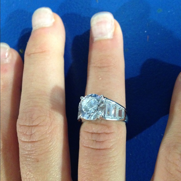 Round Baguette Bella Luce Silver Engagement Ring - Picture 7 of 8