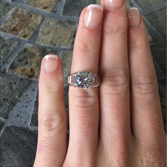 Round Baguette Bella Luce Silver Engagement Ring - Picture 2 of 8