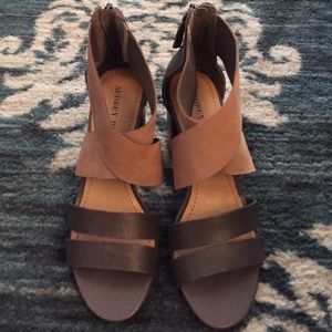Audrey Brooke Suede Stacked Heel Sandals