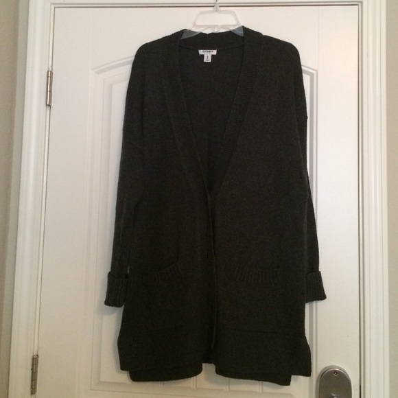 Grey, open-front sweater