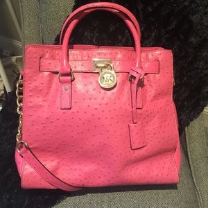 Michael Kors Pink Ostrich Hamilton Tote