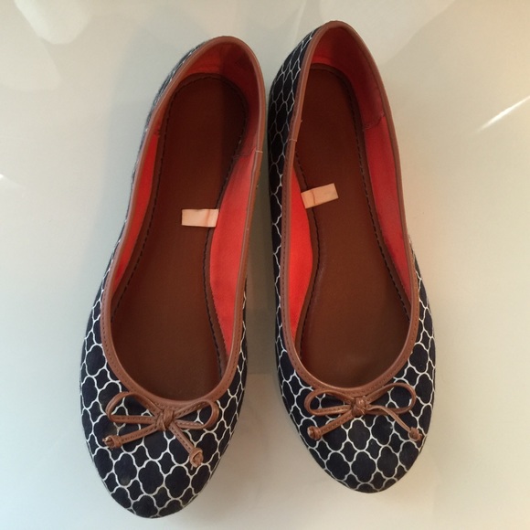 Navy Printed Brown Trimmed Ballet Flats