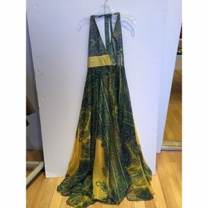 Meghan yellow and green tapestry print dress