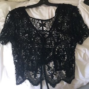 Kendall and Kylie lace up black lace top