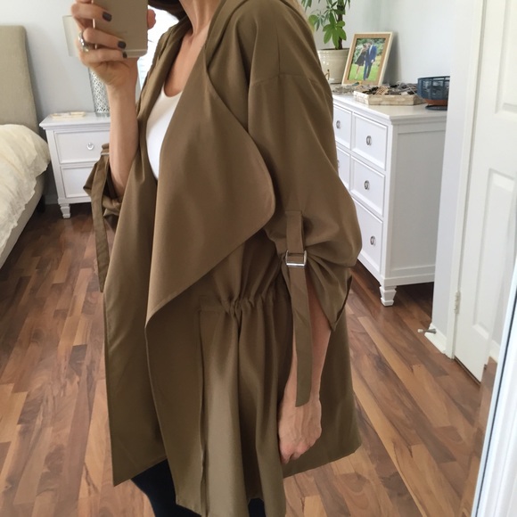 Sold • Khaki Drape Front Hoodie Jacket - Picture 2 of 4