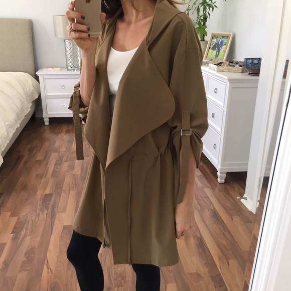 Sold • Khaki Drape Front Hoodie Jacket - Picture 4 of 4