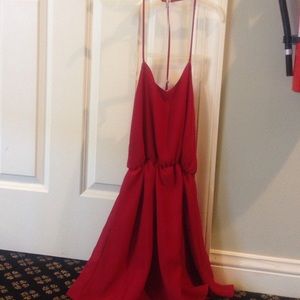 red skinny strap dress