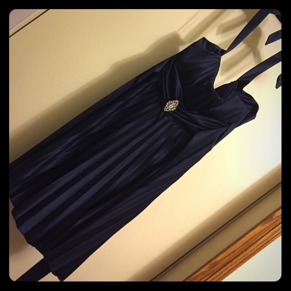 Navy satin party dress - Picture 1 of 2
