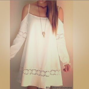 Lookbook Store Cold Shoulder Crochet Dress White