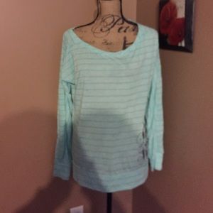 🔥NWOT🔥Fox Riders Co. Aqua striped tee dolman sle