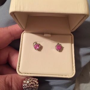 10k white gold created pink sapphire earrings