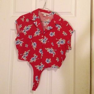 MAKE OFFER Hawaiian tie-front crop top