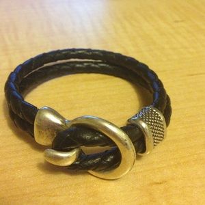 Black Leather Bracelet w/ Silver Hook