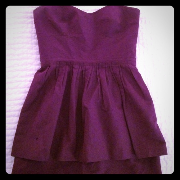 J.Crew strapless peplum purple short dress, size 6