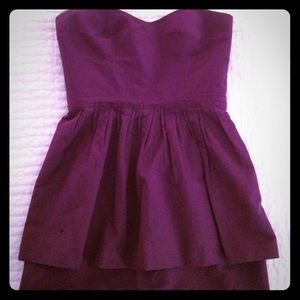 J.Crew strapless peplum purple short dress, size 6
