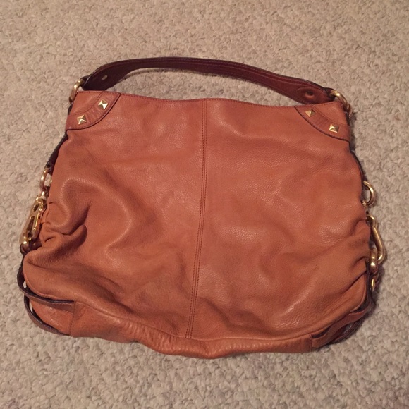 Stud accent cognac hobo purse