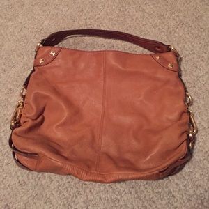 Stud accent cognac hobo purse
