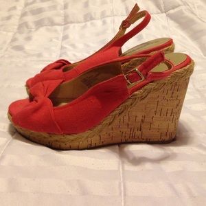 coral cork wedges LIKE NEW!