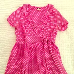 J.Crew pink polka dot wrap dress, size 8