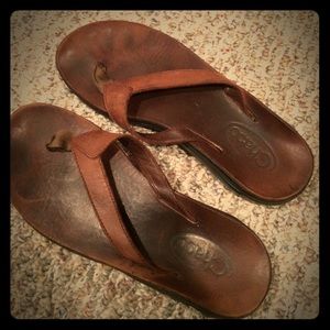 Leather Chaco flip flops with Vibram soles