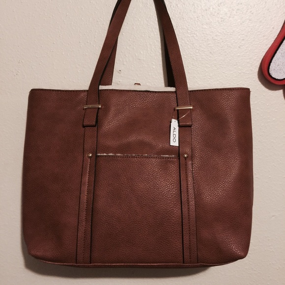 ALDO handbag. brown leather and white wool