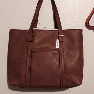 ALDO handbag. brown leather and white wool