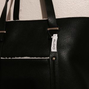 black leather bag.