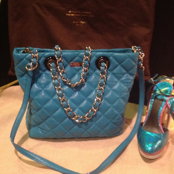 kate spade Handbags - Kate Spade Turquoise Quilted Silver Chain Tote Bag