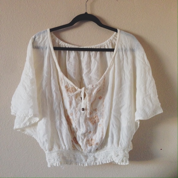 Cream boho peasant top
