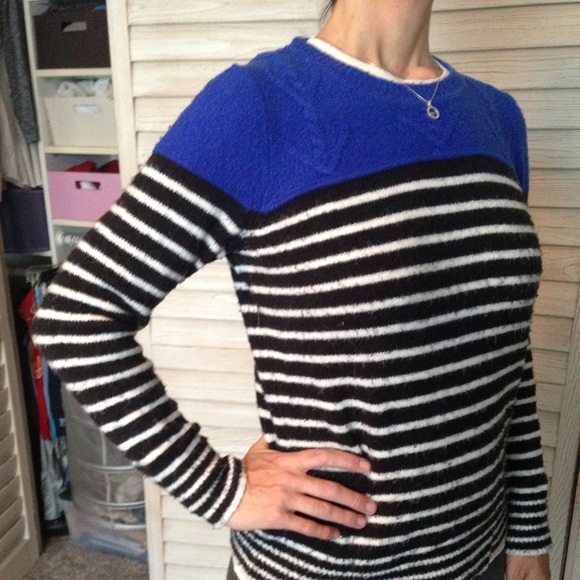 GAP striped fuzzy crew neck sweater