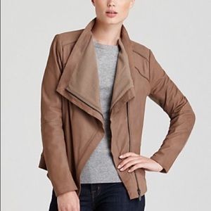 Elie Tahari leather moto jacket brown tan