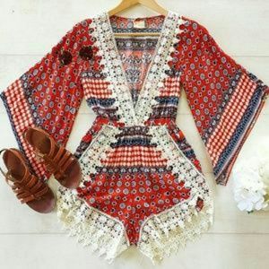 Woman's Red Bohemian Romper