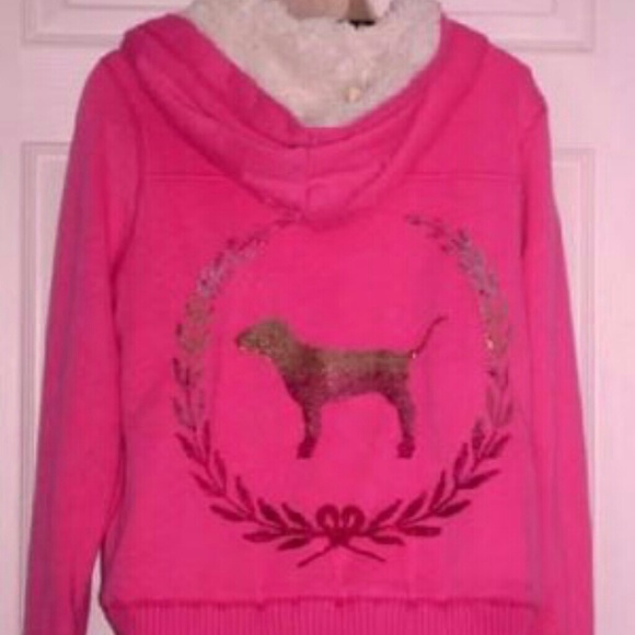 VINTAGE Victoria's Secret SEQUIN BLING Love Pink Bling hoodie Sweater BEDAZZLED - Picture 9 of 10