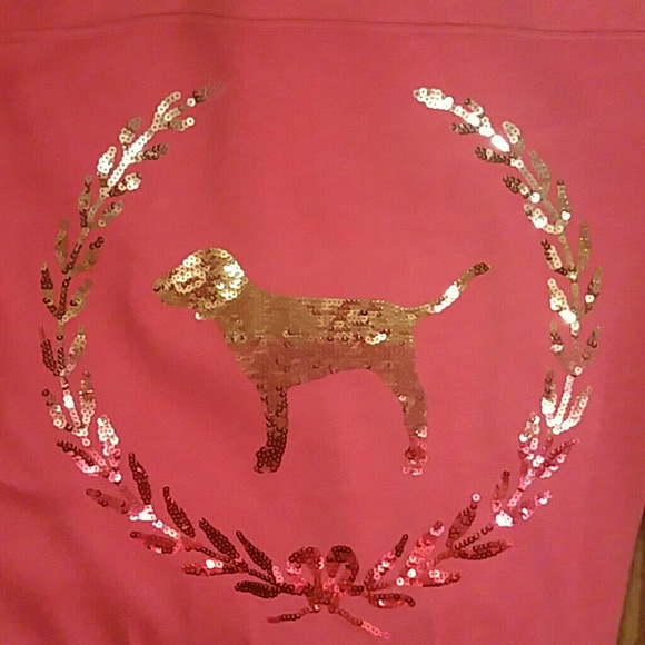 VINTAGE Victoria's Secret SEQUIN BLING Love Pink Bling hoodie Sweater BEDAZZLED - Picture 6 of 10